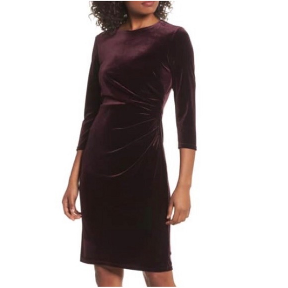 eliza j lace and velvet sheath dress